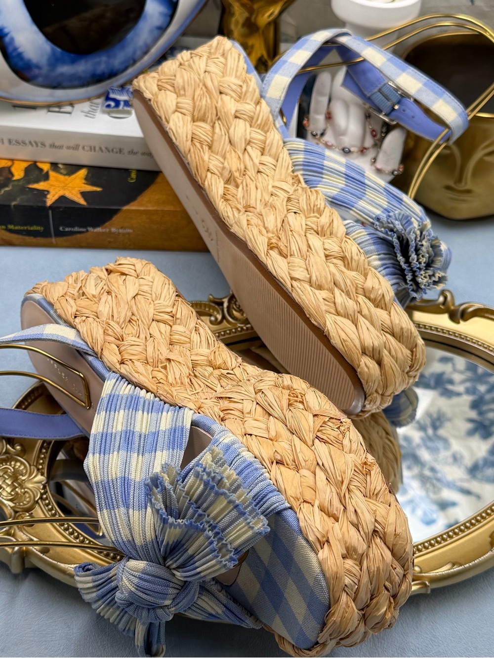 🆕 LOEFFLER RANDALL 🧿 NWOB Gaby Espadrille Sandals, Blue Gingham - Sz 7 - Picture 12 of 16
